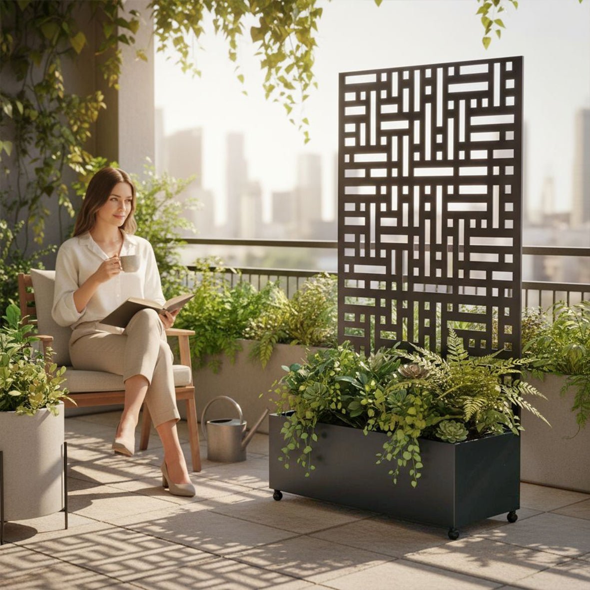 Metal Indoor/Outdoor Privacy Screen with Plant Pot - Maze - SGP Garden Ltd