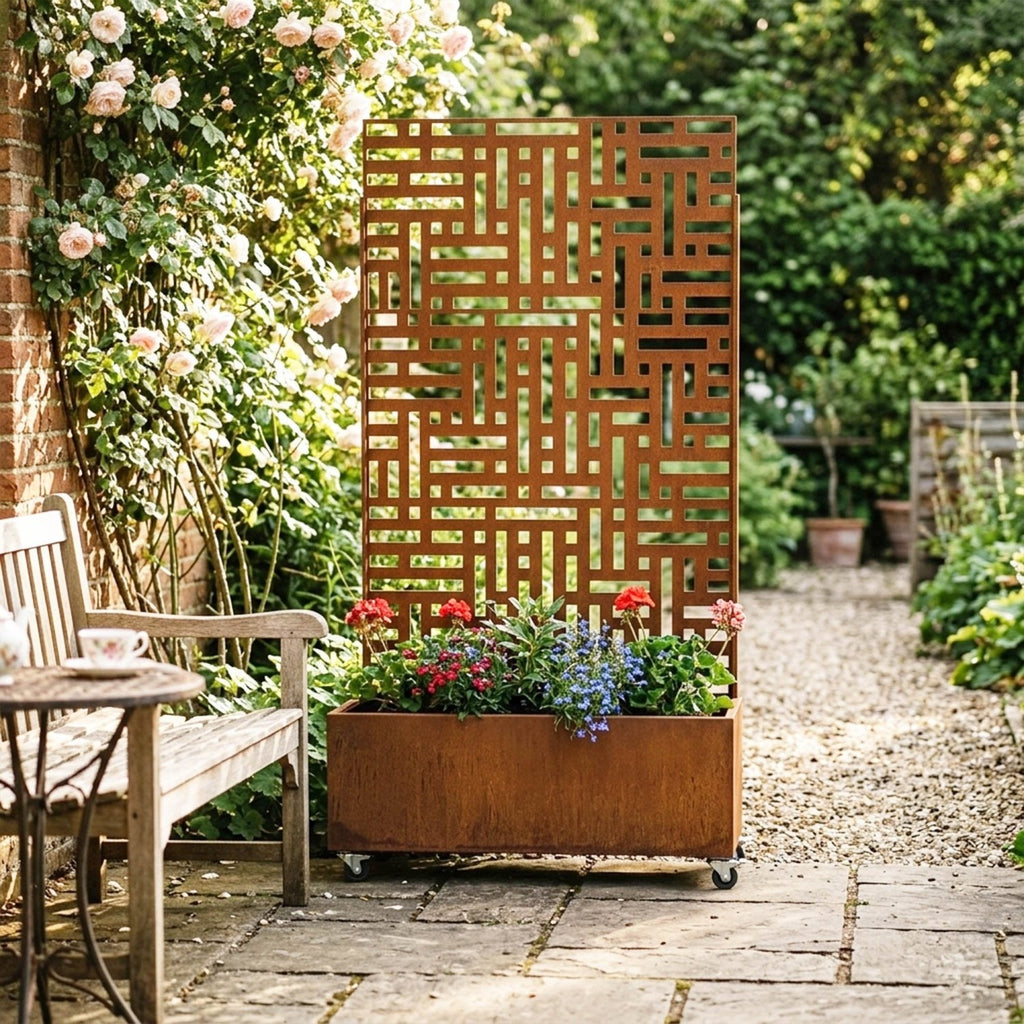 Metal Indoor/Outdoor Privacy Screen with Plant Pot - Maze - SGP Garden Ltd
