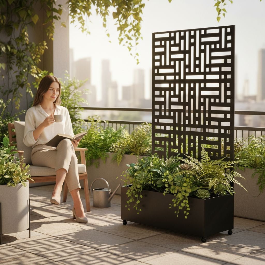 Metal Indoor/Outdoor Privacy Screen with Plant Pot - Maze - SGP Garden Ltd