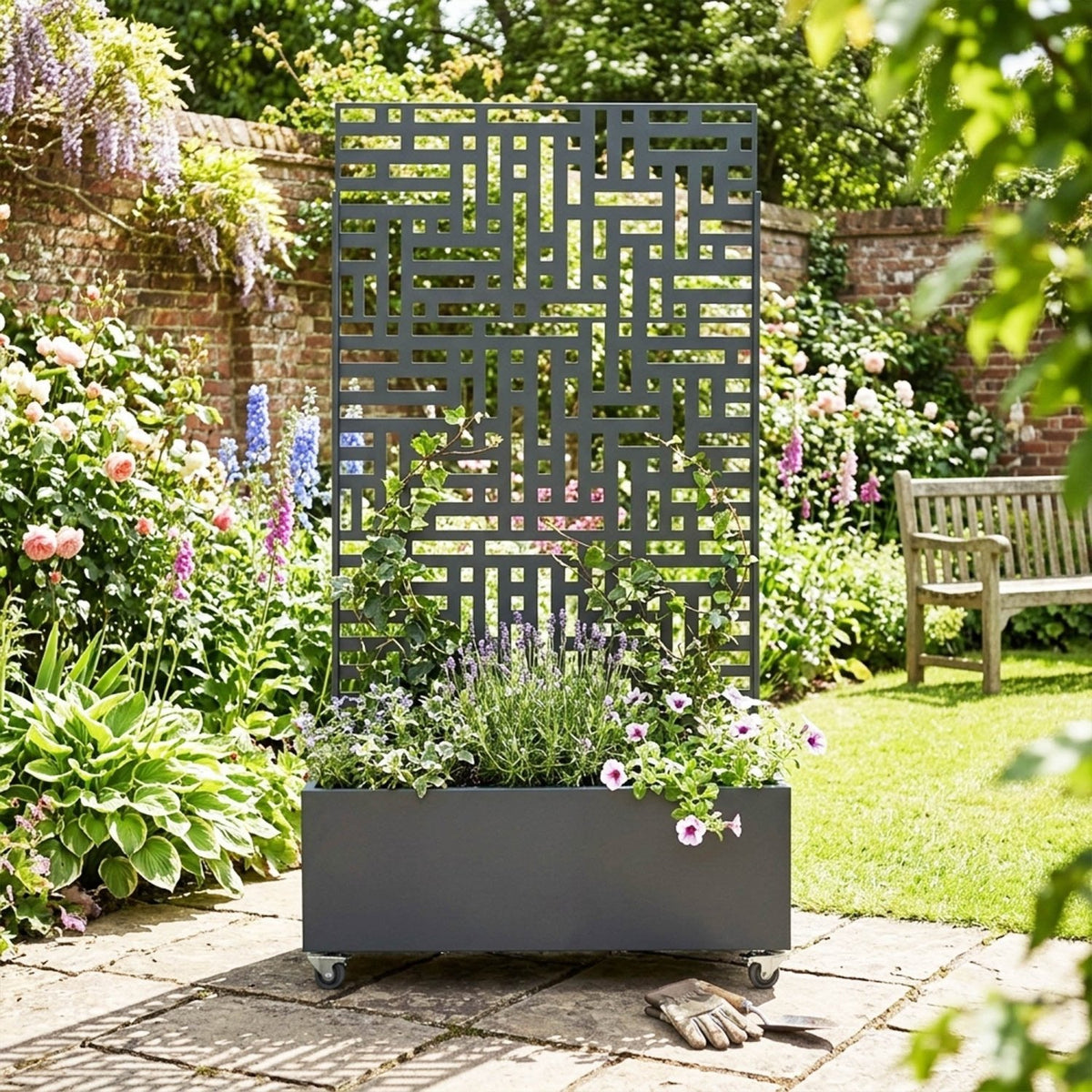 Metal Indoor/Outdoor Privacy Screen with Plant Pot - Maze - SGP Garden Ltd