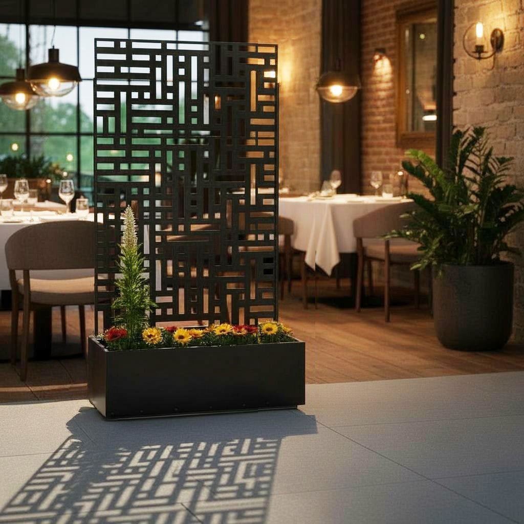 Metal Indoor/Outdoor Privacy Screen with Plant Pot - Maze - SGP Garden Ltd