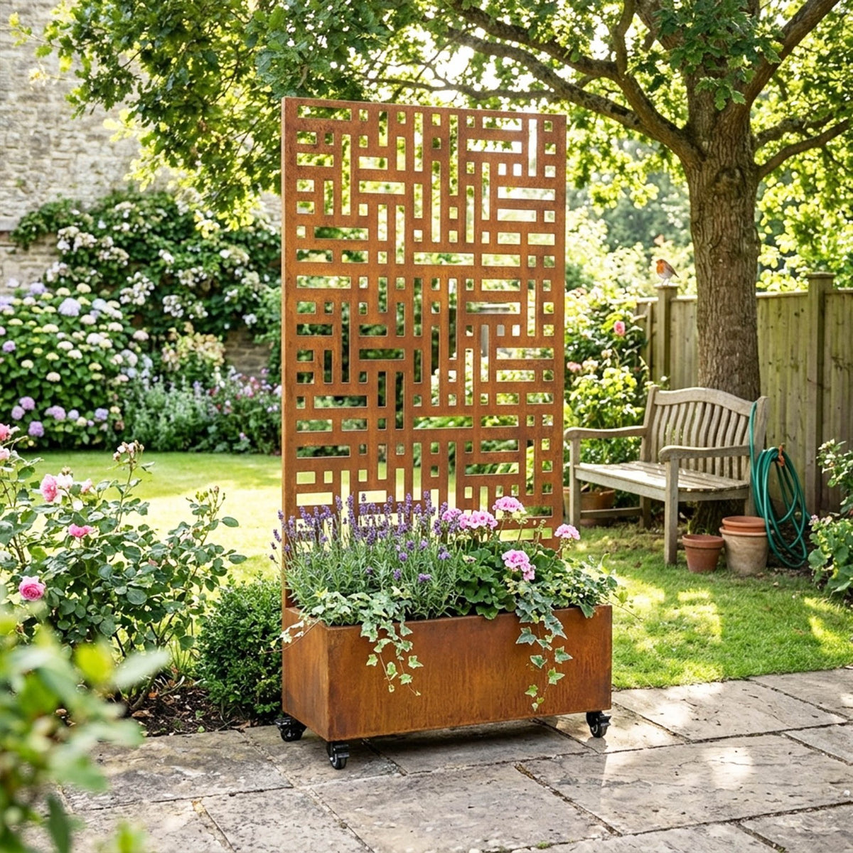 Metal Indoor/Outdoor Privacy Screen with Plant Pot - Maze - SGP Garden Ltd