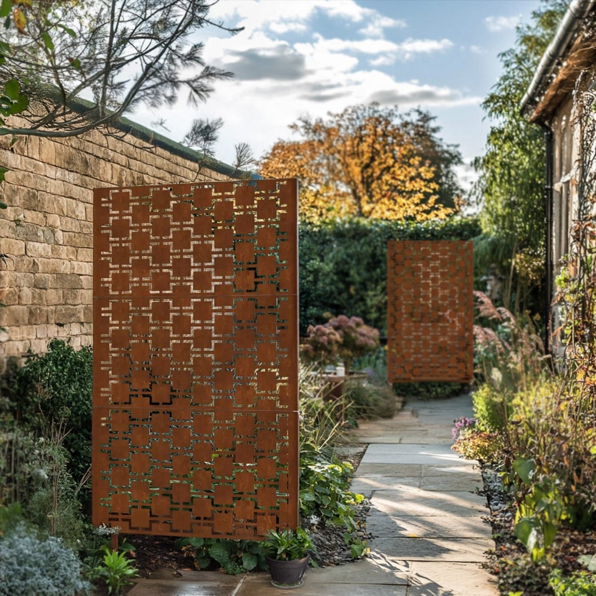 Metal Indoor/Outdoor Privacy Screen with Stand 120cm x 180cm - Squares - SGP Garden Ltd