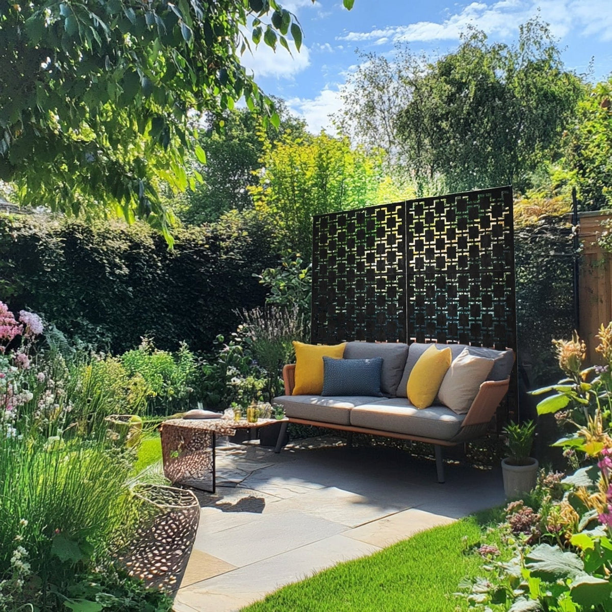 Metal Indoor/Outdoor Privacy Screen with Stand 120cm x 180cm - Squares - SGP Garden Ltd