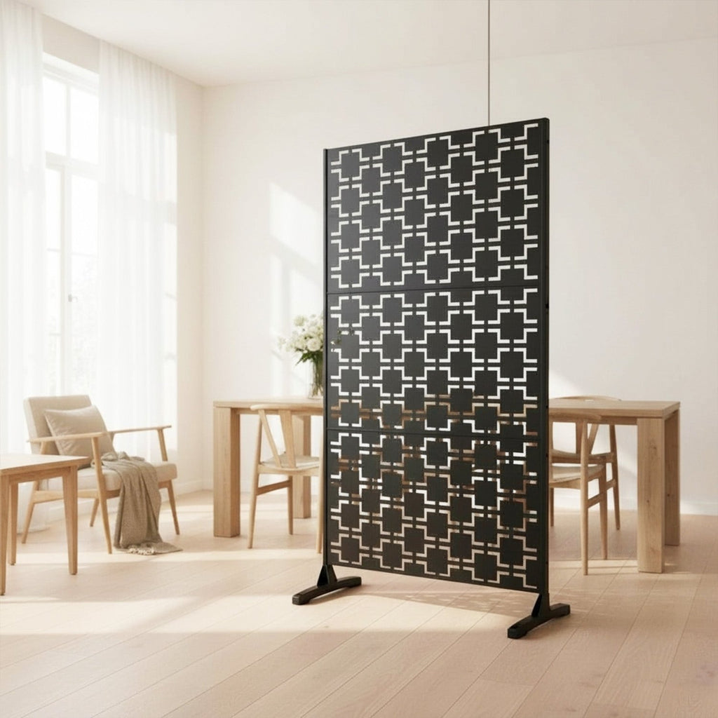 Metal Indoor/Outdoor Privacy Screen with Stand 120cm x 180cm - Squares - SGP Garden Ltd