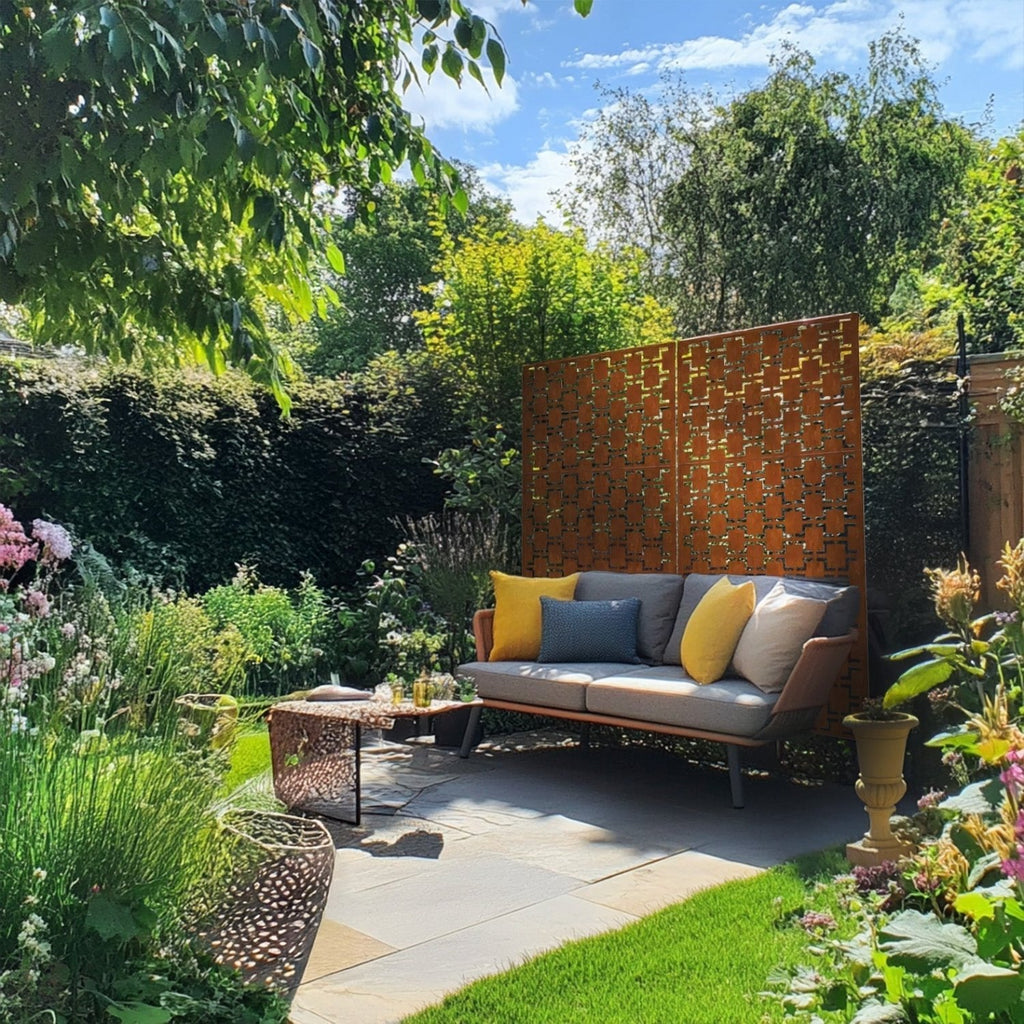 Metal Indoor/Outdoor Privacy Screen with Stand 120cm x 180cm - Squares - SGP Garden Ltd