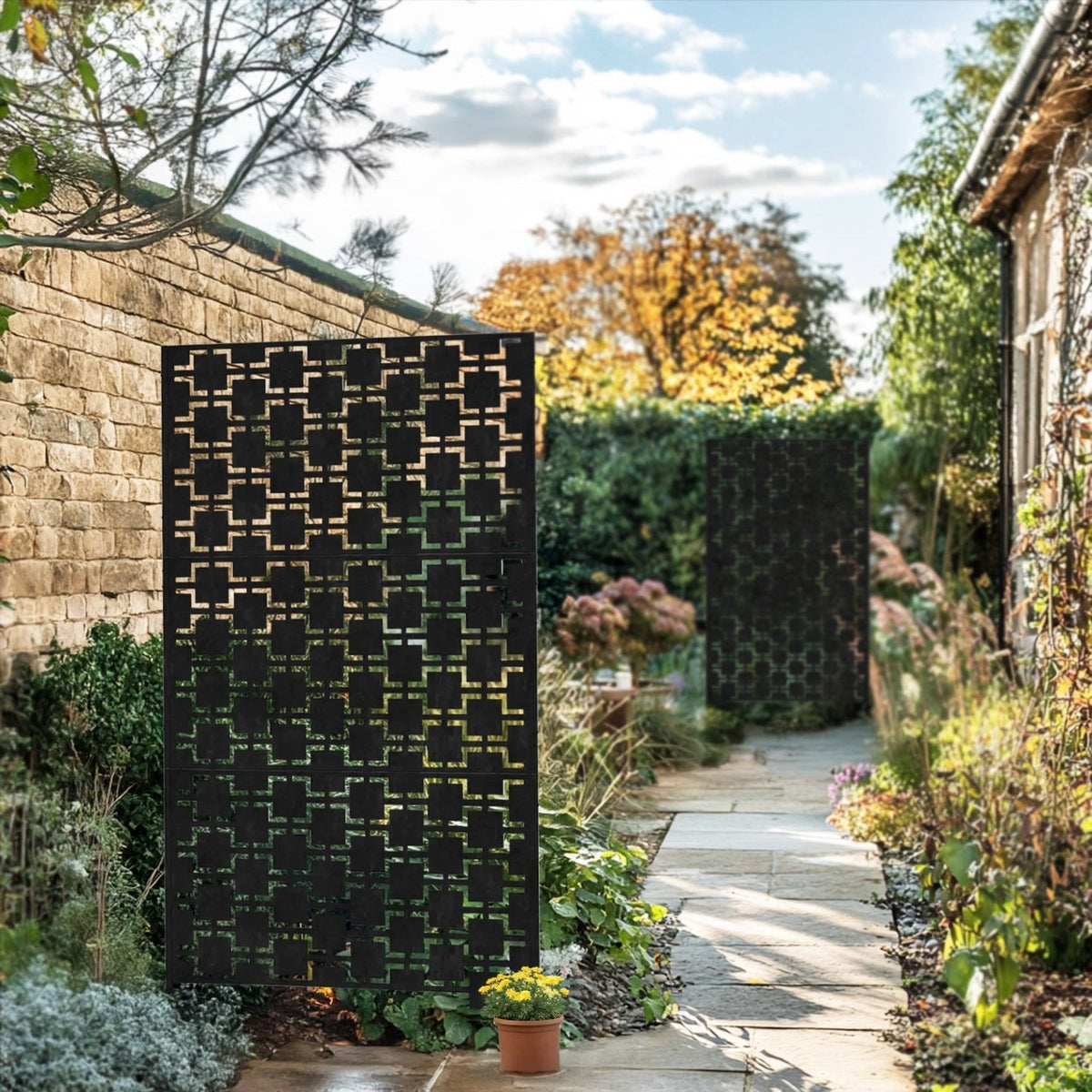 Metal Indoor/Outdoor Privacy Screen with Stand 120cm x 180cm - Squares - SGP Garden Ltd