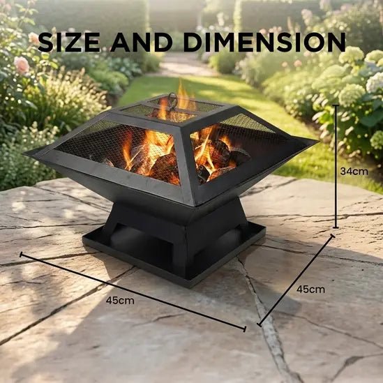 Metal Square Firepit Table Backyard Patio Garden Stove Wood Burning Fire Pit - SGP Garden Ltd
