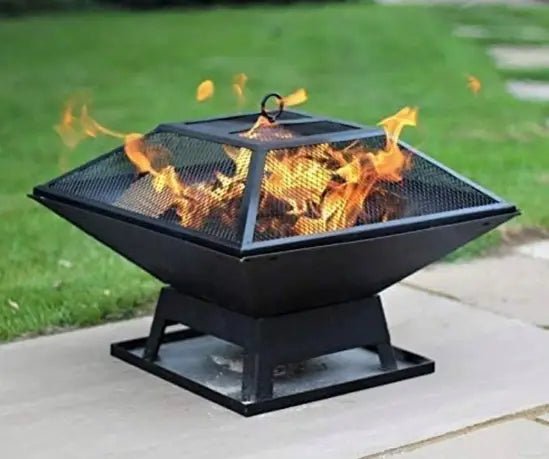 Metal Square Firepit Table Backyard Patio Garden Stove Wood Burning Fire Pit - SGP Garden Ltd