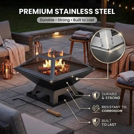 Metal Square Firepit Table Backyard Patio Garden Stove Wood Burning Fire Pit - SGP Garden Ltd