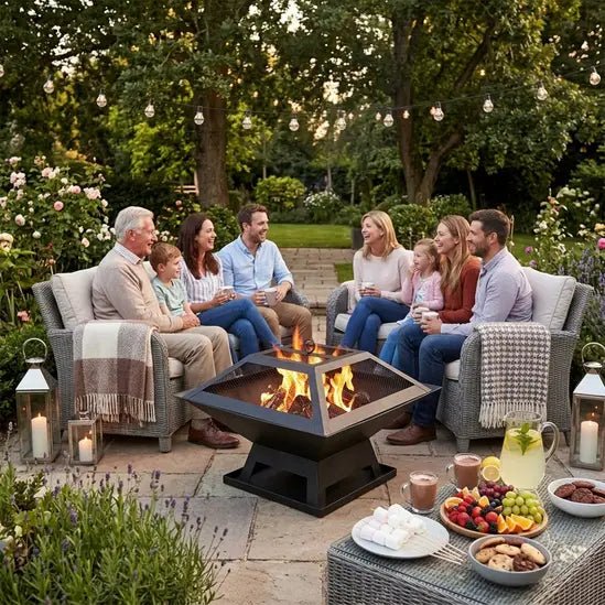Metal Square Firepit Table Backyard Patio Garden Stove Wood Burning Fire Pit - SGP Garden Ltd