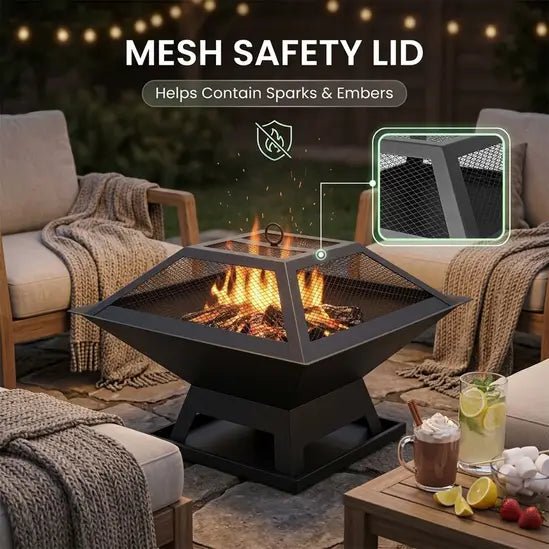 Metal Square Firepit Table Backyard Patio Garden Stove Wood Burning Fire Pit - SGP Garden Ltd