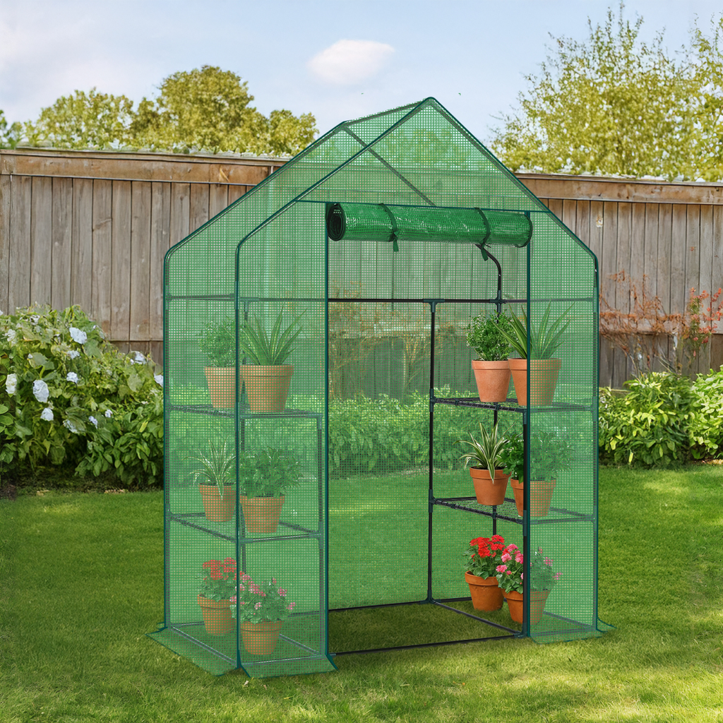Mini Walk-in Greenhouse with Cover, 56" x 29" x 77", Green