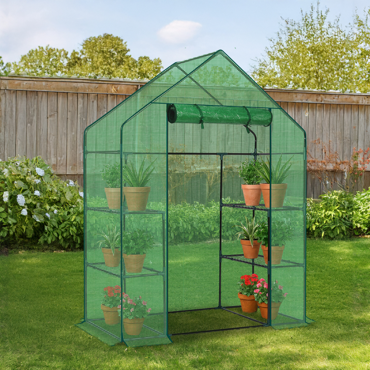 Mini Walk-in Greenhouse with Cover, 56" x 29" x 77", Green