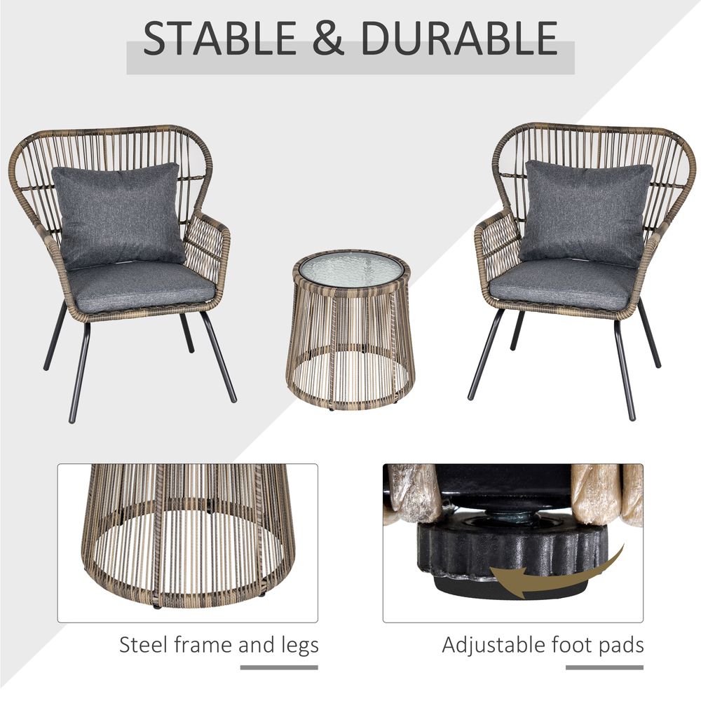 Modern Grey Rattan Patio Set - 3 PCS Outdoor Seating w/ Cushions & Steel Frame - High Quality - SGP Garden Ltd