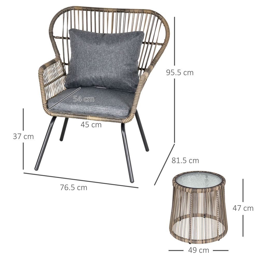 Modern Grey Rattan Patio Set - 3 PCS Outdoor Seating w/ Cushions & Steel Frame - High Quality - SGP Garden Ltd