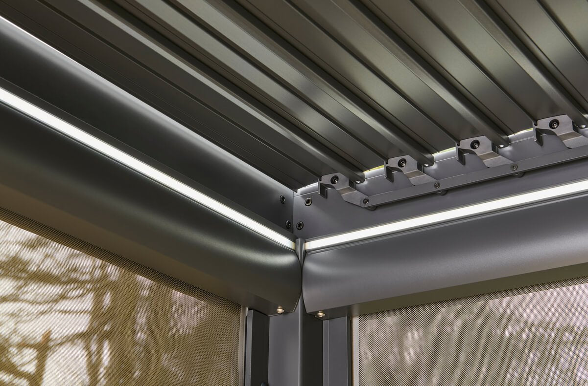 Nexus Pergola Bundle - Grey Aluminium 3m x 3m with LEDs and 3 Screens - SGP Garden Ltd