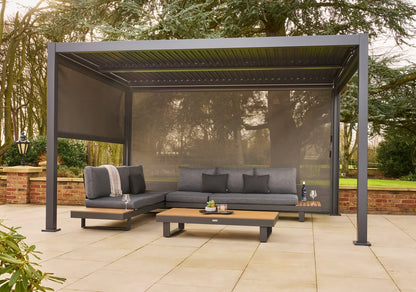 Nexus Pergola Bundle - Grey Aluminium 3m x 3m with LEDs and 3 Screens - SGP Garden Ltd