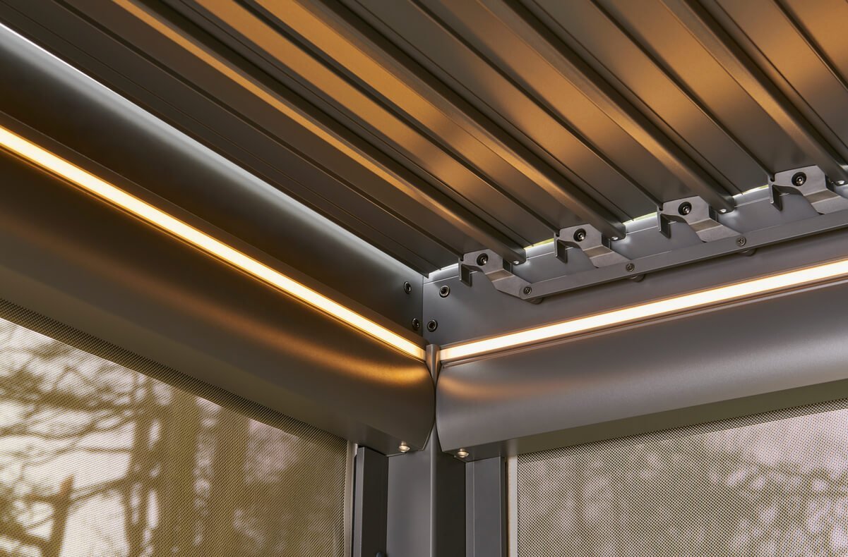 Nexus Pergola Bundle - Grey Aluminium 3m x 4m with LEDs and 3 Screens - SGP Garden Ltd