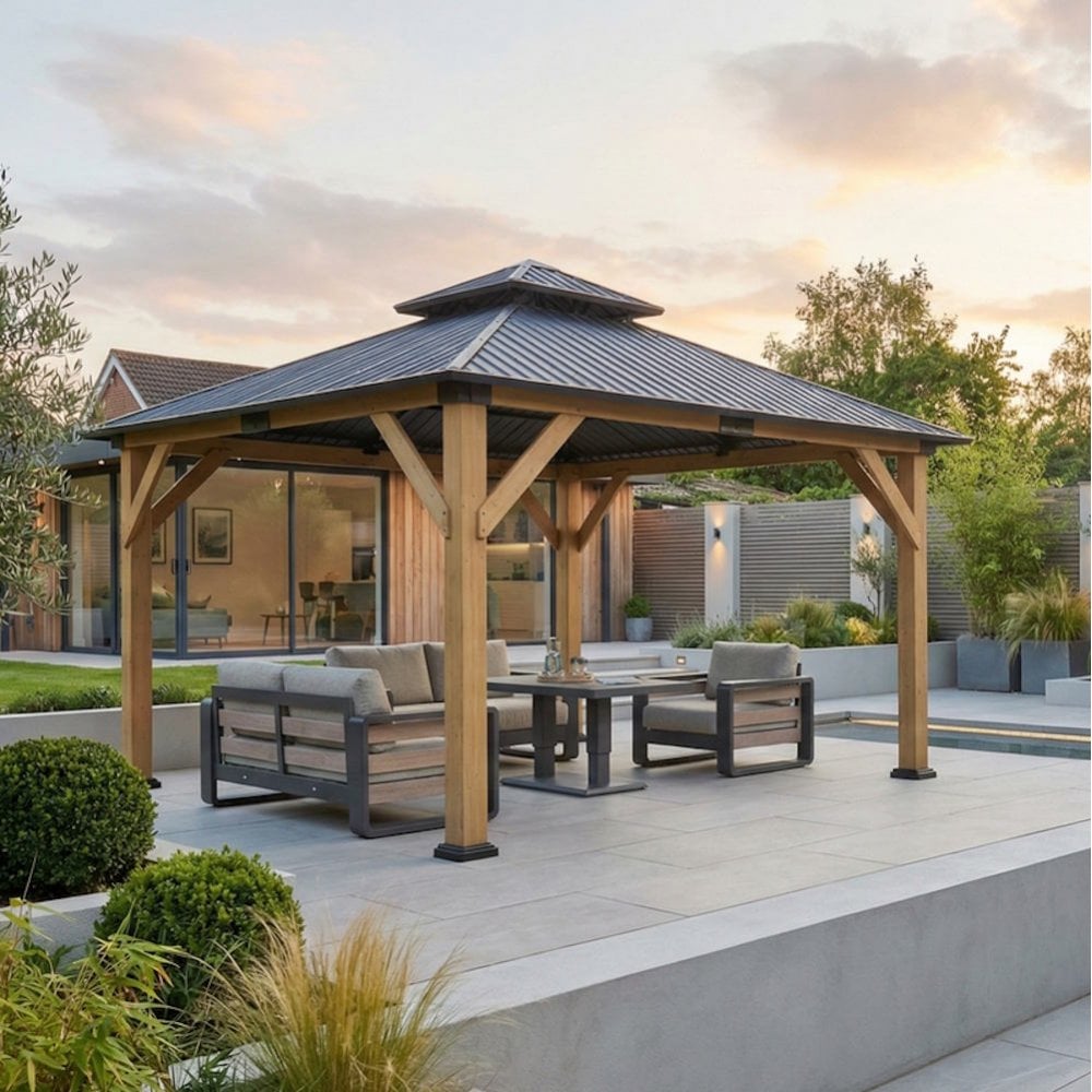 Ottawa 3.6 x 4 x 3.05m Cedar Wood Frame with Double Roof - SGP Garden Ltd