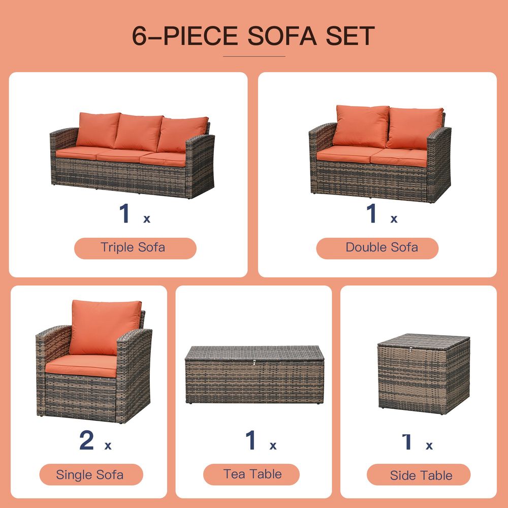 Outdoor 6-Piece Rattan Wicker Sofa Set Sectional & Storage Table & Cushion - Mixed Brown - SGP Garden Ltd