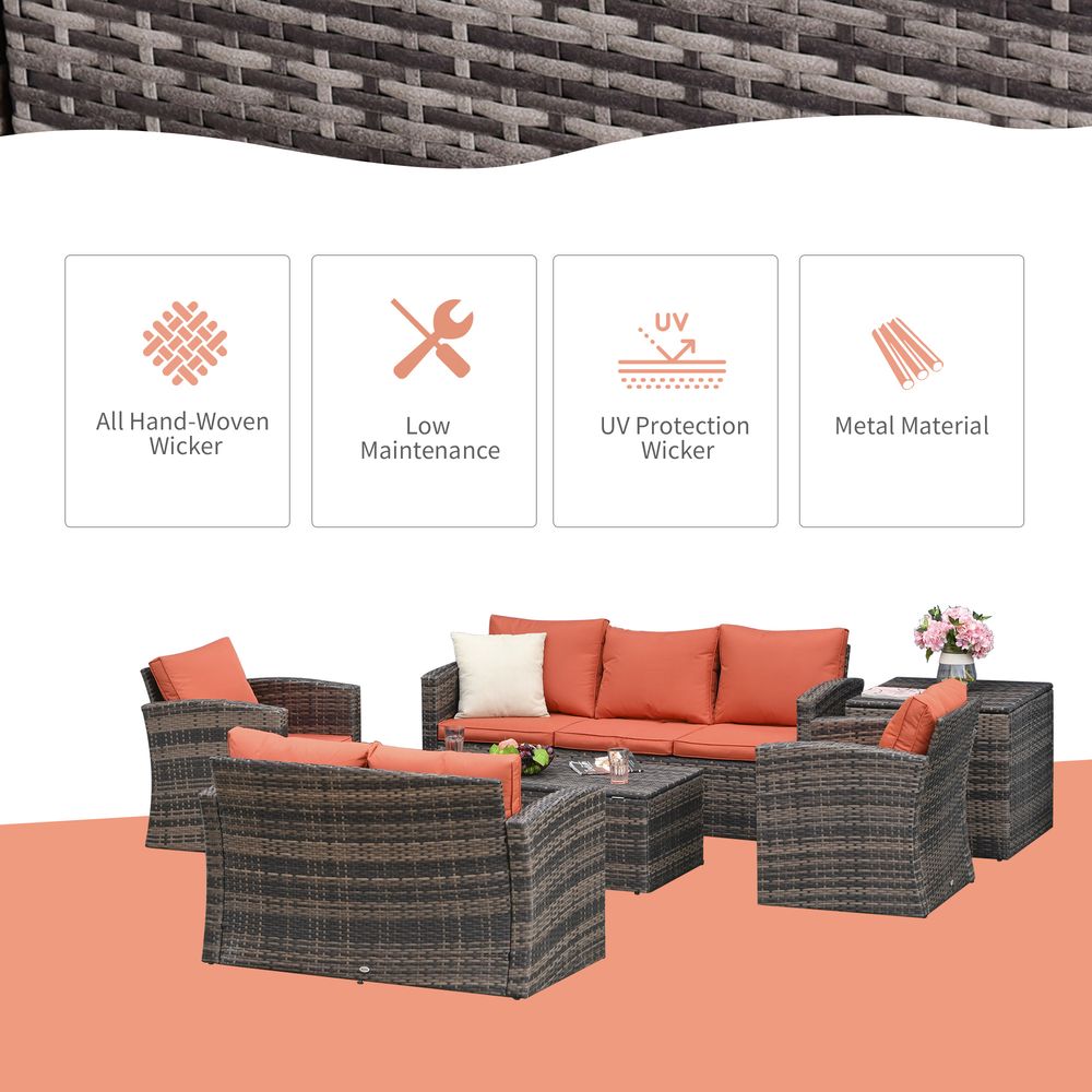 Outdoor 6-Piece Rattan Wicker Sofa Set Sectional & Storage Table & Cushion - Mixed Brown - SGP Garden Ltd