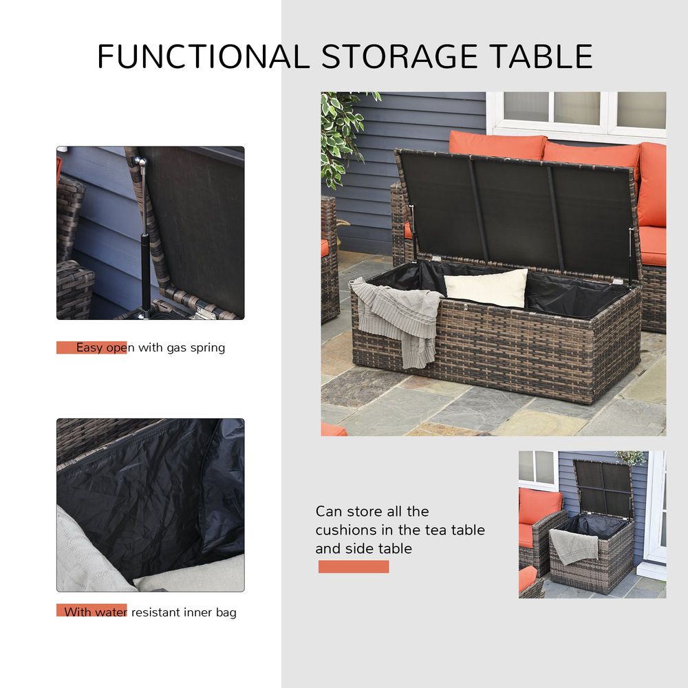 Outdoor 6-Piece Rattan Wicker Sofa Set Sectional & Storage Table & Cushion - Mixed Brown - SGP Garden Ltd