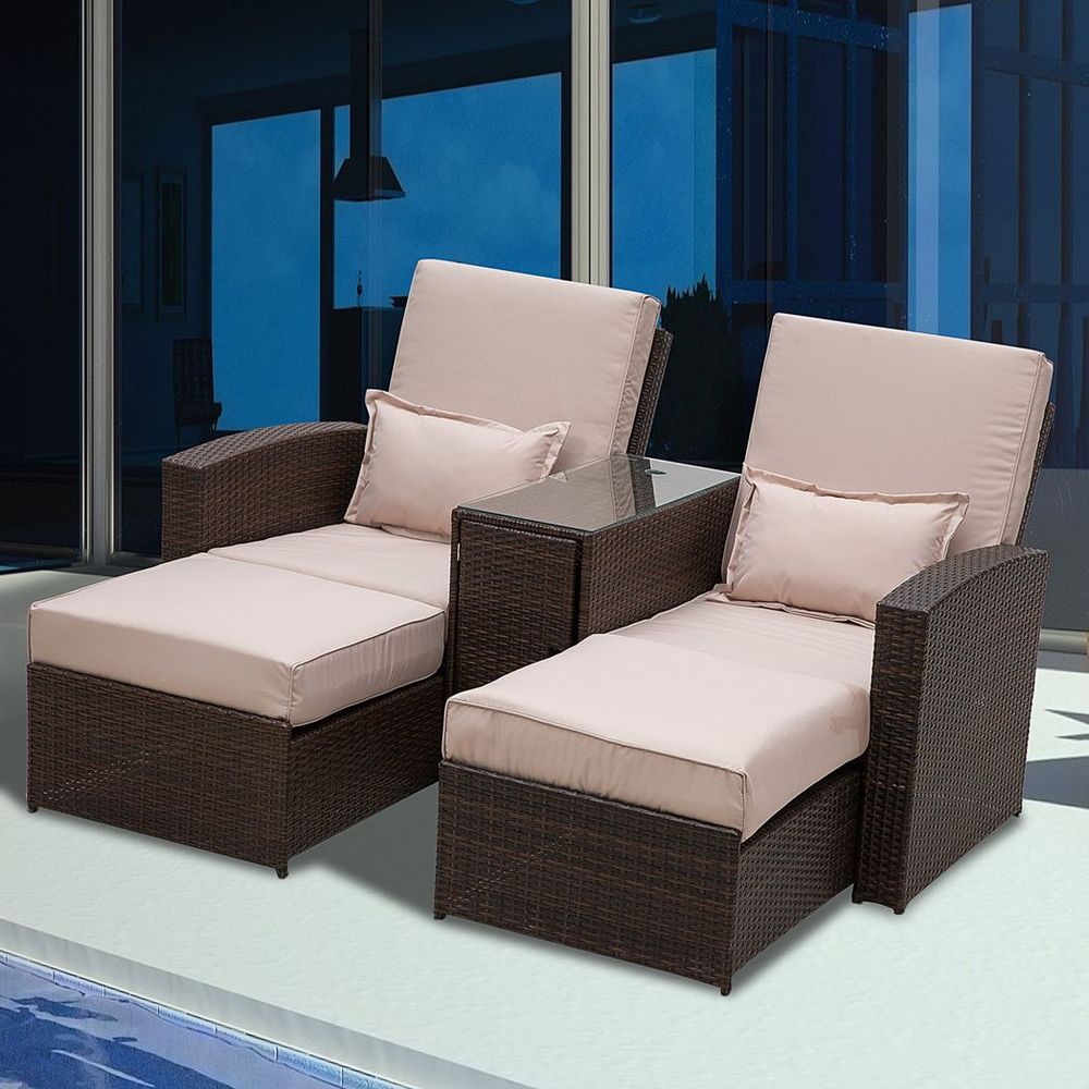 Outdoor Garden Double Rattan Sun Lounger Sofa Recliner Wicker Patio - Brown - SGP Garden Ltd