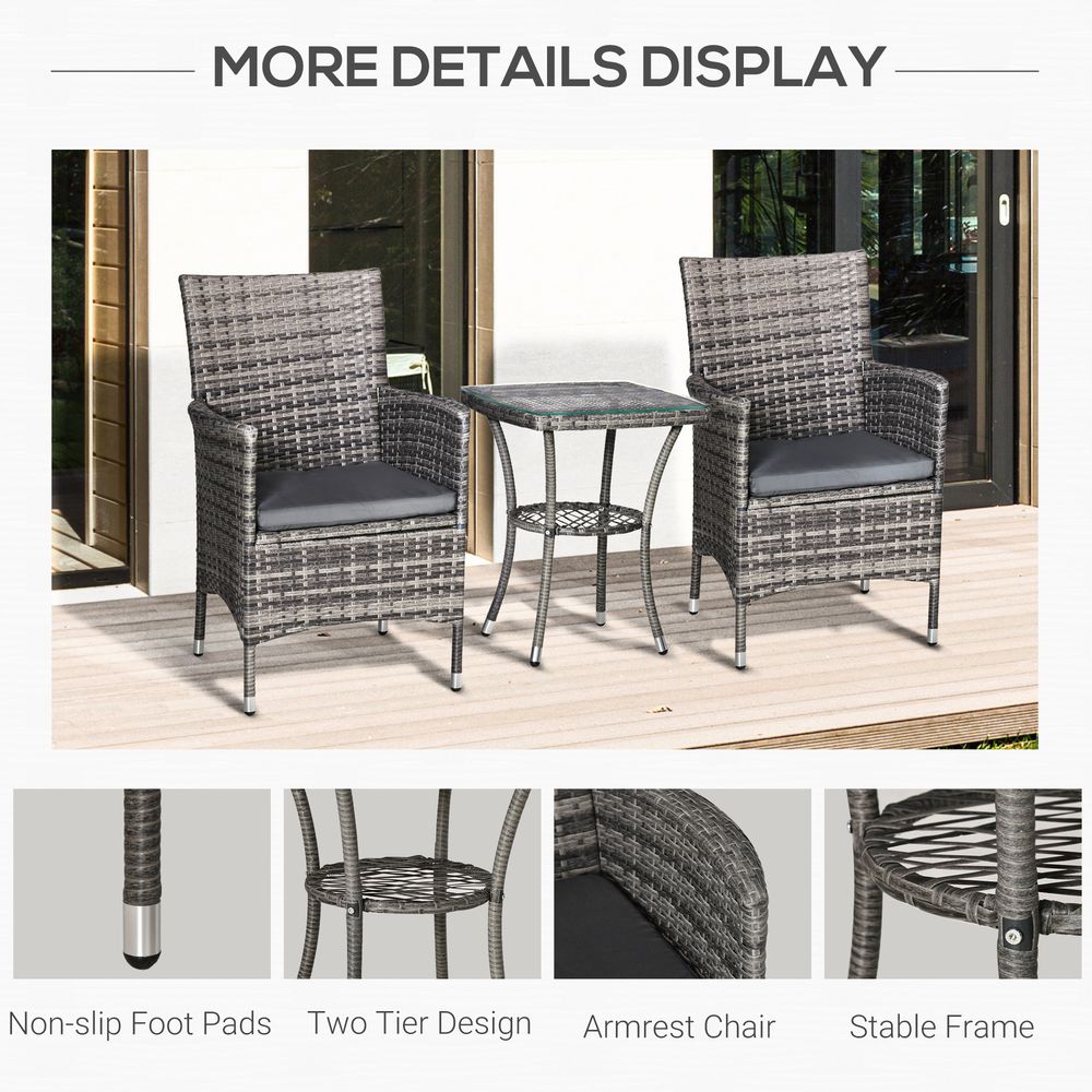 Outdoor Garden Rattan Bistro Set - 2 Seater Table Set - Light Grey - All Weather - UV Resistant - SGP Garden Ltd