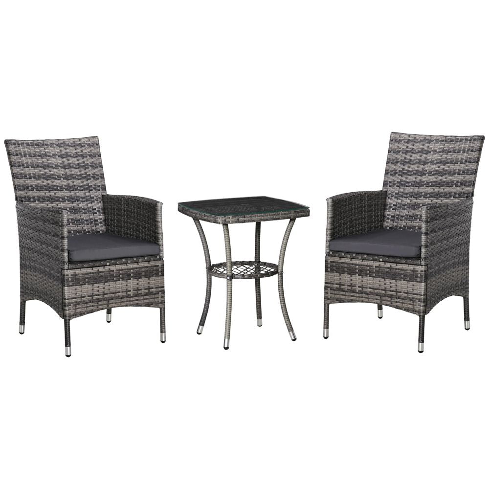 Outdoor Garden Rattan Bistro Set - 2 Seater Table Set - Light Grey - All Weather - UV Resistant - SGP Garden Ltd