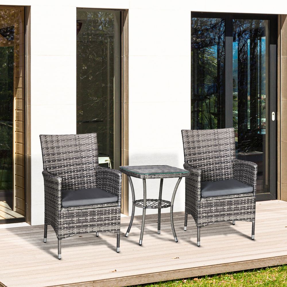 Outdoor Garden Rattan Bistro Set - 2 Seater Table Set - Light Grey - All Weather - UV Resistant - SGP Garden Ltd
