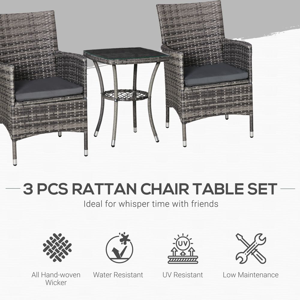 Outdoor Garden Rattan Bistro Set - 2 Seater Table Set - Light Grey - All Weather - UV Resistant - SGP Garden Ltd