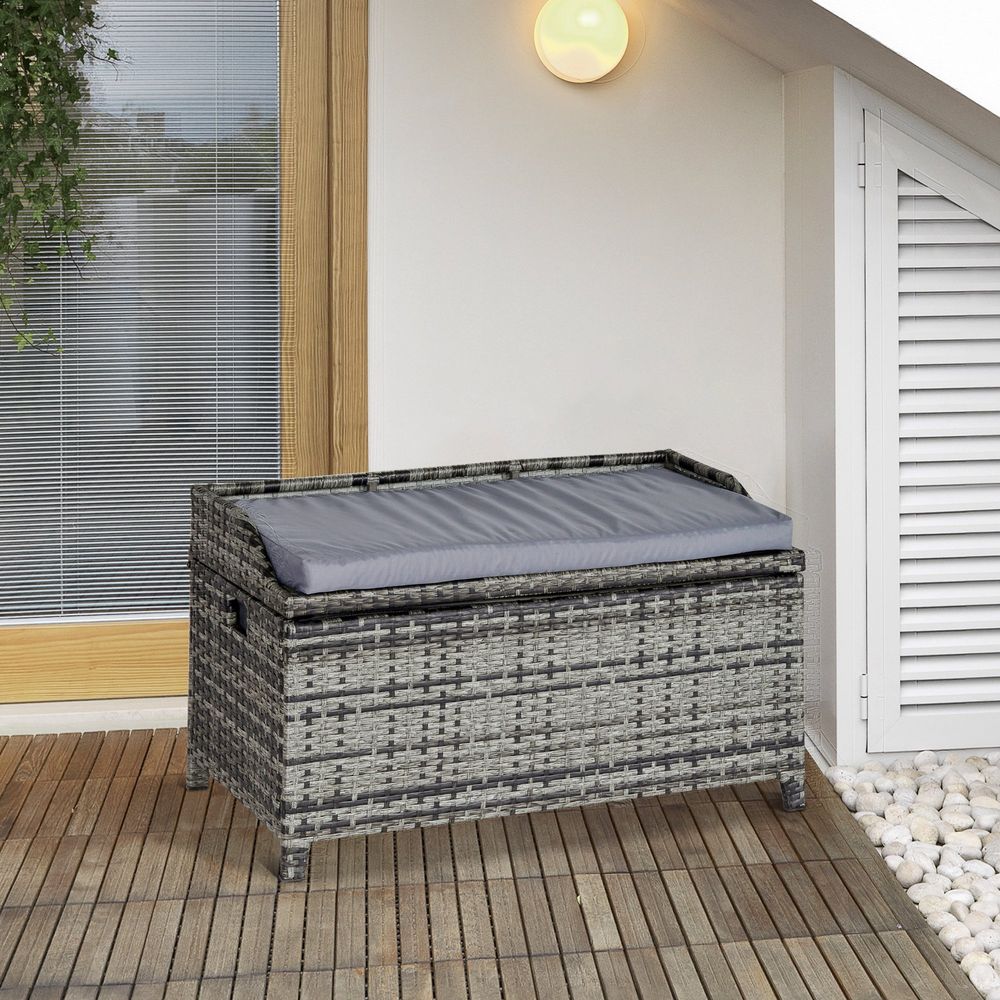 Outdoor PE Rattan Bench with Storage - Cushioned Patio Furniture - SGP Garden Ltd