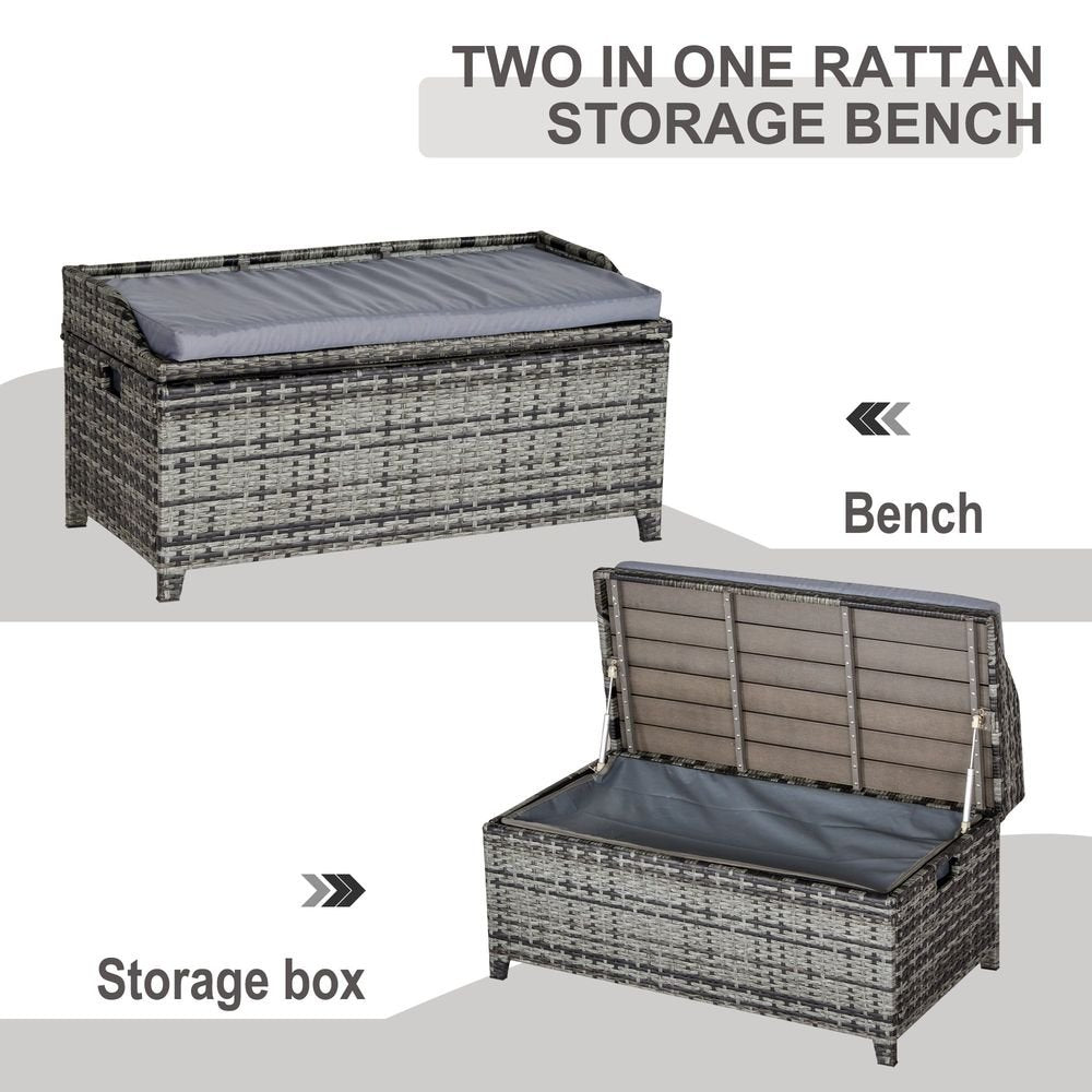 Outdoor PE Rattan Bench with Storage - Cushioned Patio Furniture - SGP Garden Ltd
