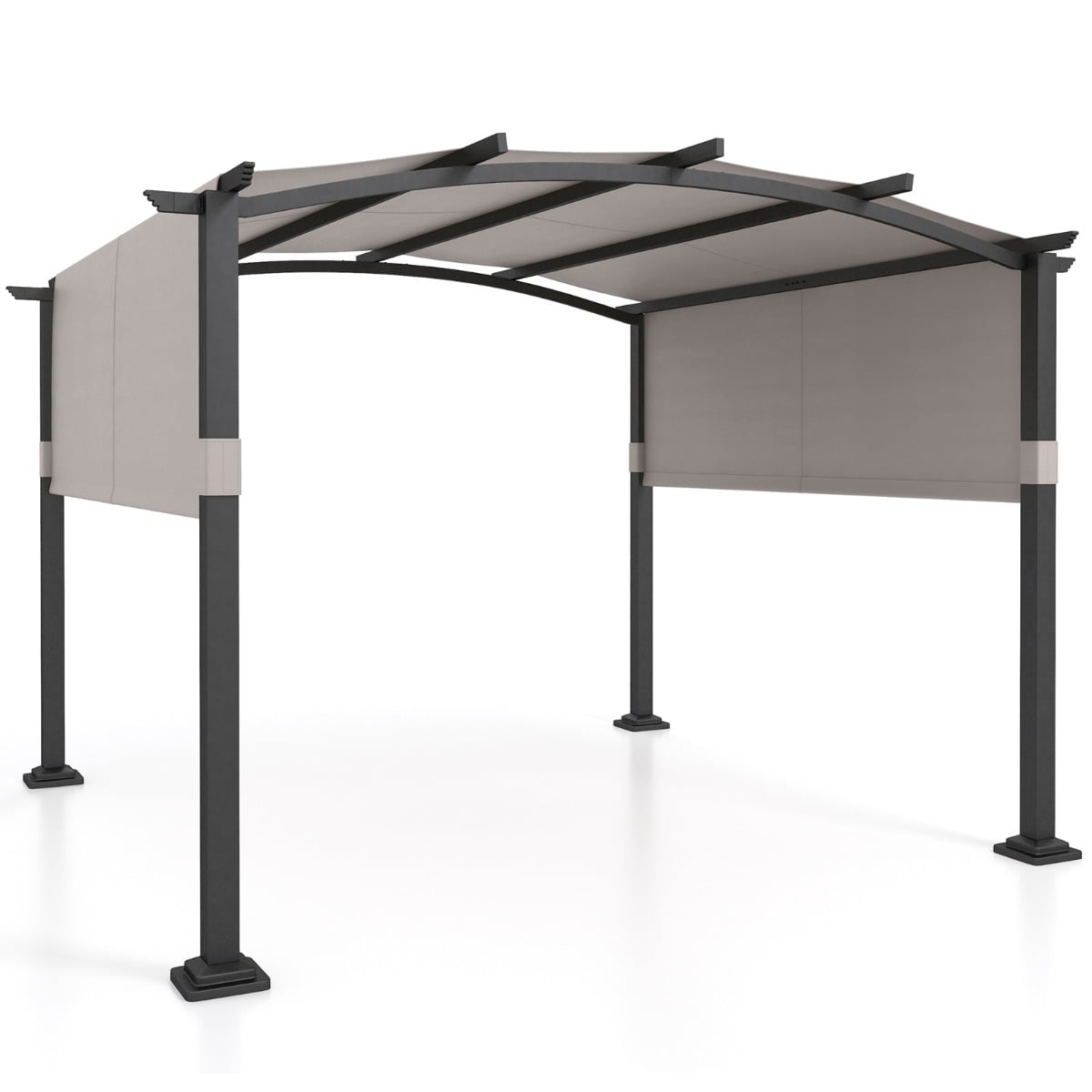 Outdoor Pergola with Retractable Sunshade Canopy and Anchored Plates-Beige - SGP Garden Ltd