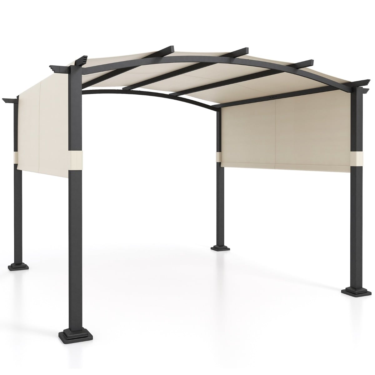 Outdoor Pergola with Retractable Sunshade Canopy and Anchored Plates-Beige - SGP Garden Ltd