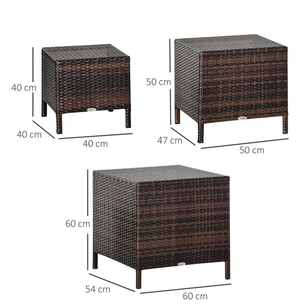 Outdoor Rattan Nesting Table Set - Three Piece Stacking Coffee Side Garden Tables - SGP Garden Ltd