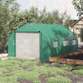 Outdoor Walk-in Garden Greenhouse - Zippered Roll Up Door, 6 Windows - 3.5x3x2m - Green - SGP Garden Ltd