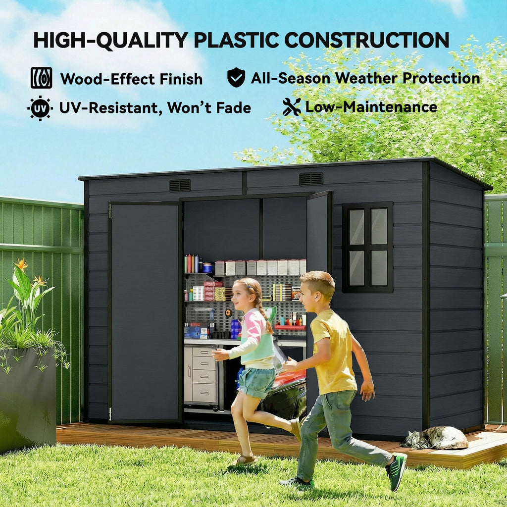 Outsunny 10 x 4 ft Resin Garden Shed, Outdoor Storage Shed with Floor, Windows, Lockable Doors and Vents, Dark Grey - SGP Garden Ltd