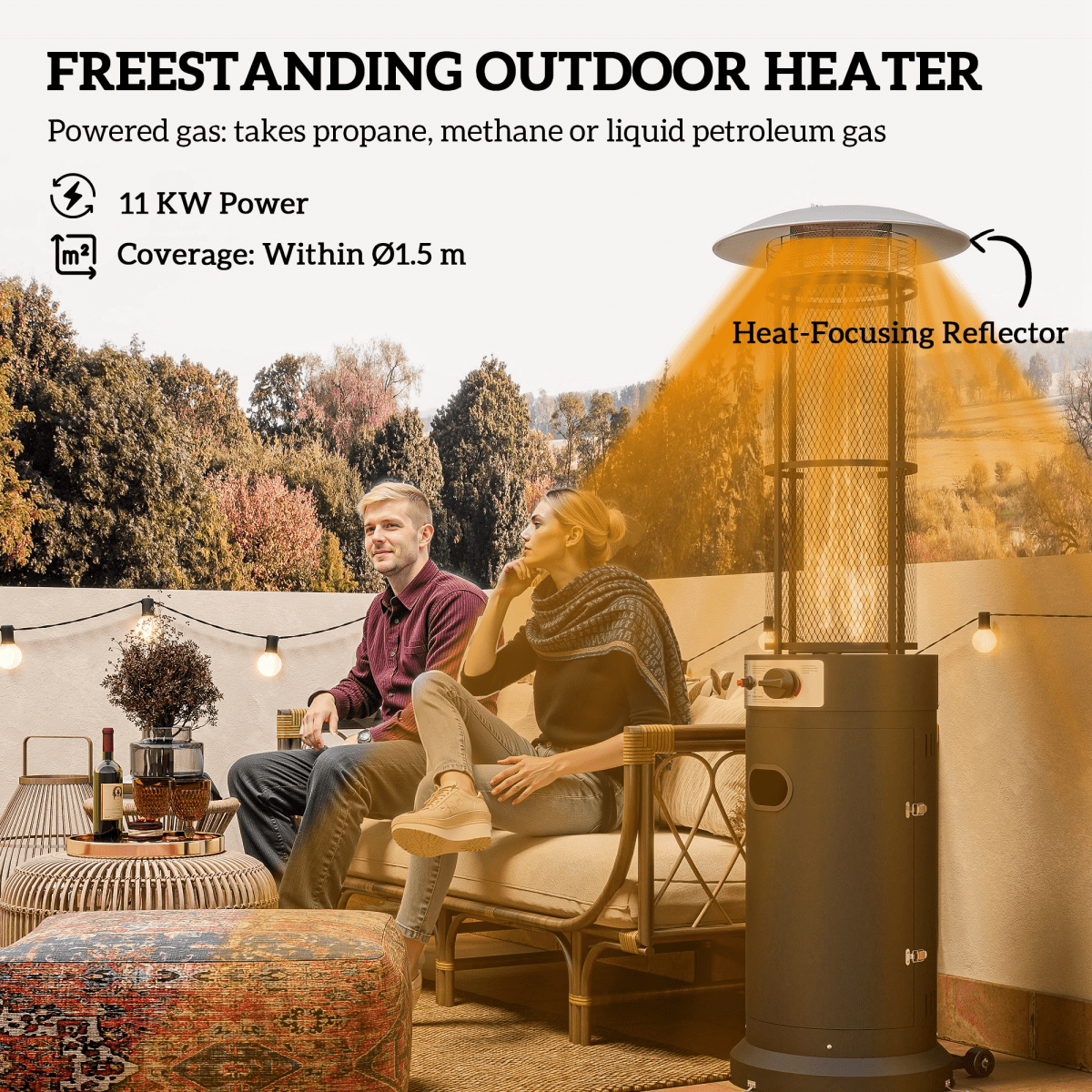 Outsunny 11 KW Gas Patio Heater, Propane Heater with Tip-Over Switch, Black - SGP Garden Ltd