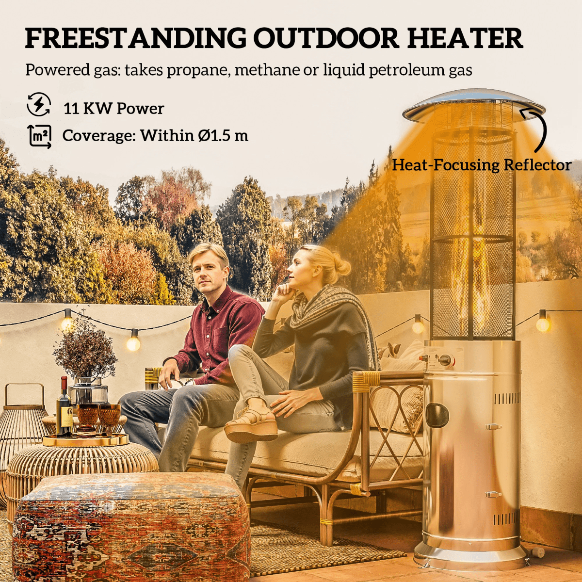 Outsunny 11 KW Gas Patio Heater, Propane Heater with Tip-Over Switch, Silver - SGP Garden Ltd