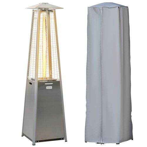 Outsunny 11.2KW Patio Gas Heater Pyramid Heater w/ Regulator Hose Cover, Silver - SGP Garden Ltd