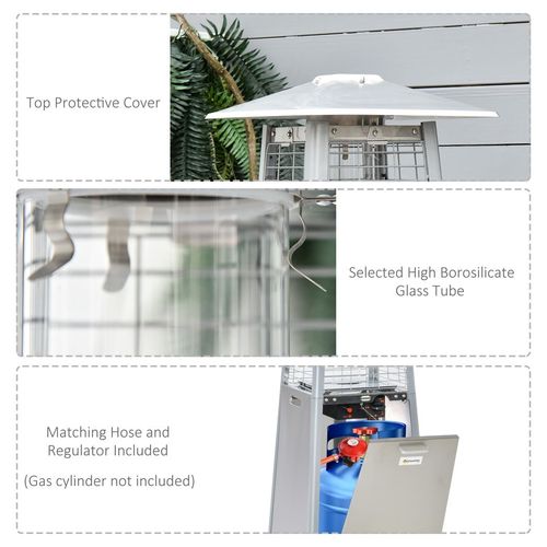 Outsunny 11.2KW Patio Gas Heater Pyramid Heater w/ Regulator Hose Cover, Silver - SGP Garden Ltd