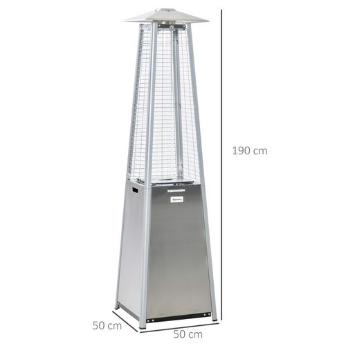 Outsunny 11.2KW Patio Gas Heater Pyramid Heater w/ Regulator Hose Cover, Silver - SGP Garden Ltd