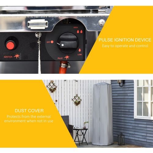 Outsunny 11.2KW Patio Gas Heater Pyramid Heater w/ Regulator Hose Cover, Silver - SGP Garden Ltd