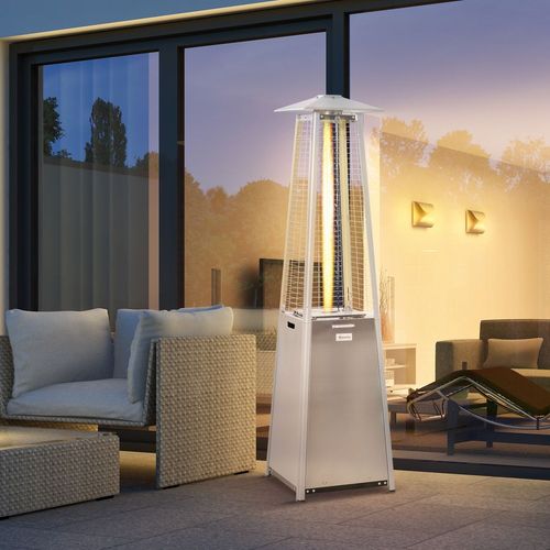 Outsunny 11.2KW Patio Gas Heater Pyramid Heater w/ Regulator Hose Cover, Silver - SGP Garden Ltd