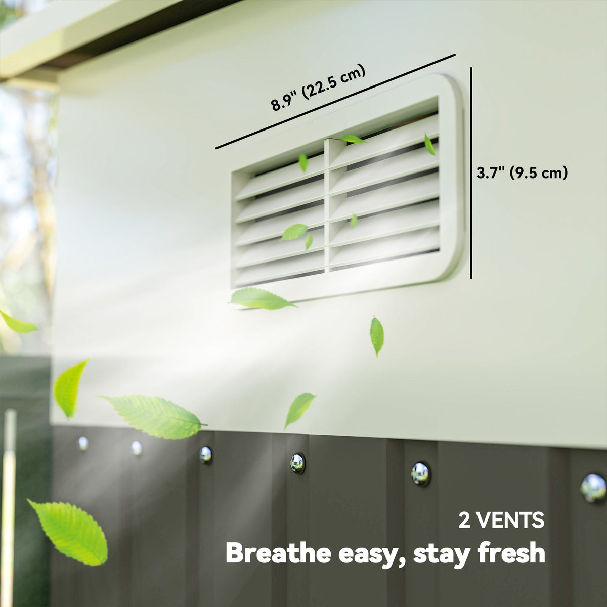 Outsunny 11.3 x 9.2ft Lean to Metal Garden Shed, Outdoor Galvanised Tool Storage House with Double Sliding Doors and 2 Air Vents, Grey - SGP Garden Ltd