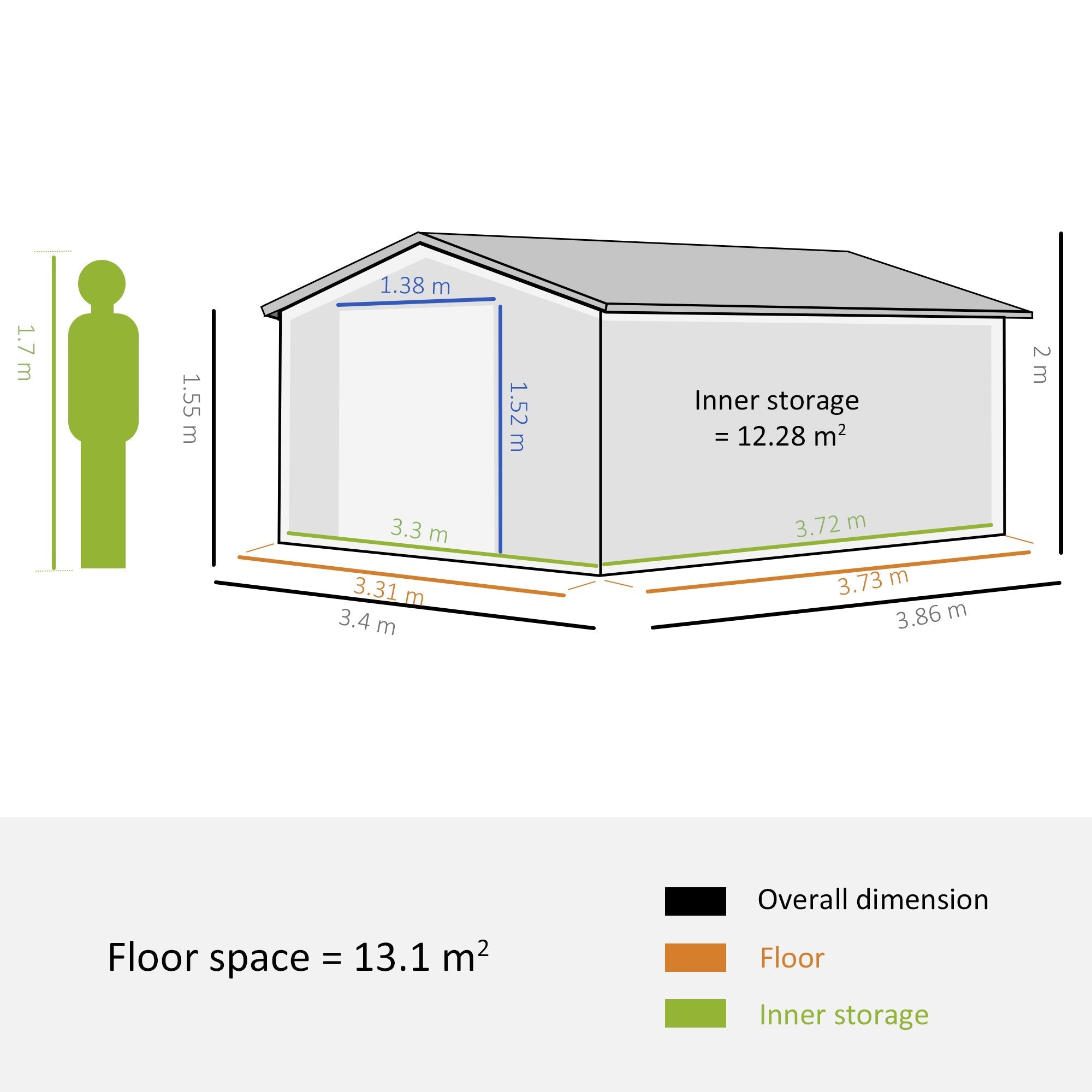 Outsunny 12.5 x 11.1ft Steel Sliding Door Storage Shed - Green - SGP Garden Ltd
