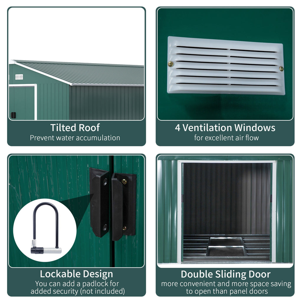 Outsunny 12.5 x 11.1ft Steel Sliding Door Storage Shed - Green - SGP Garden Ltd