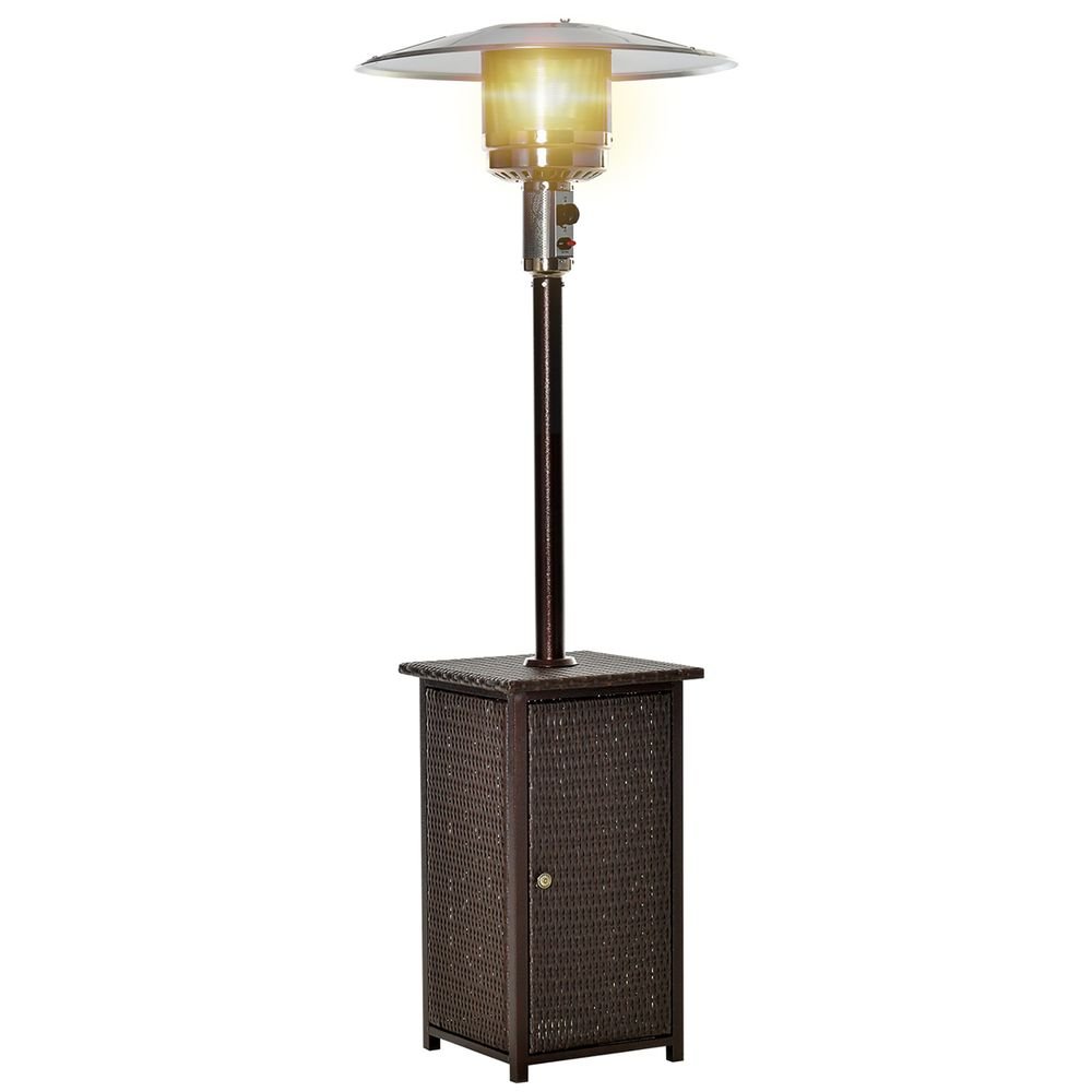Outsunny 12KW Gas Patio Heater Wicker Rattan Terrace Standing - High Quality, Reliable Heat with Tabletop - SGP Garden Ltd
